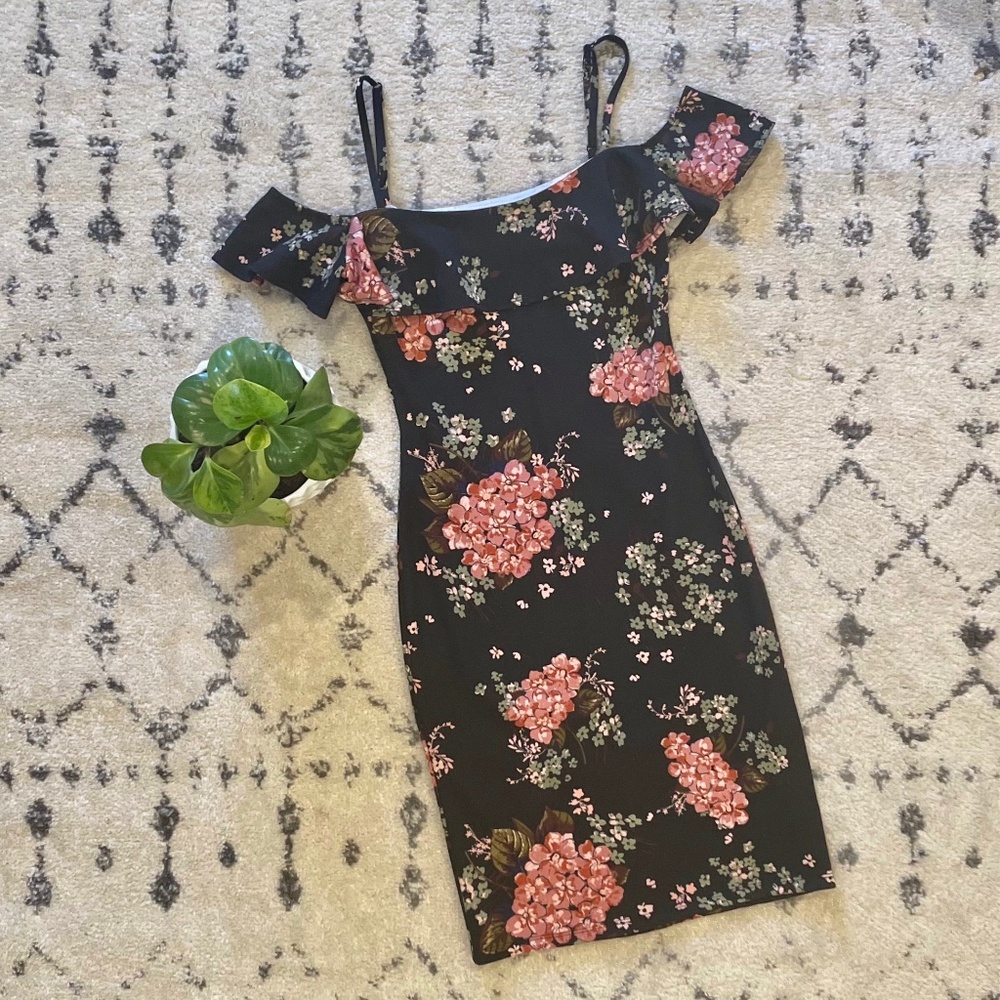 June & Hudson Black Floral Off the Shoulder Dress